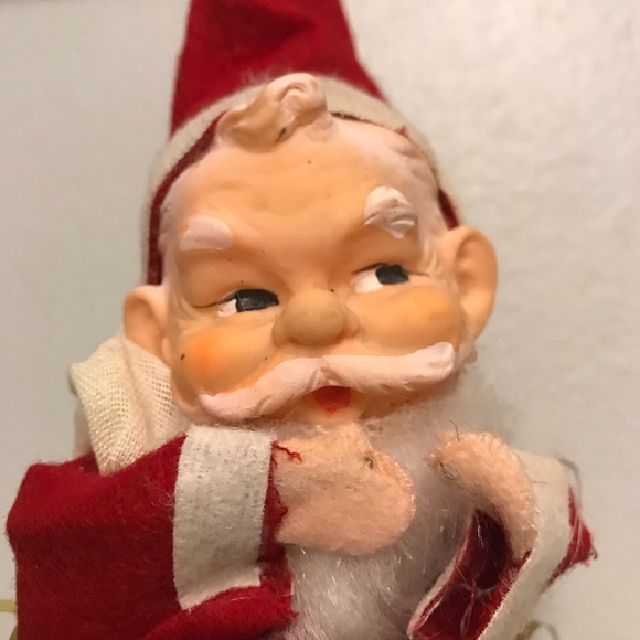 Vintage Distressed Mischievous Santa Claus Ornament Cascading Gold Tinsel** - Picture 3 of 15